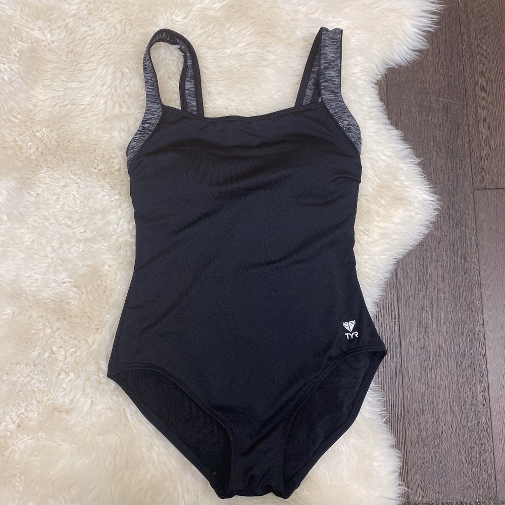 Tyr Solid Square Neck Black One Piece - image 1